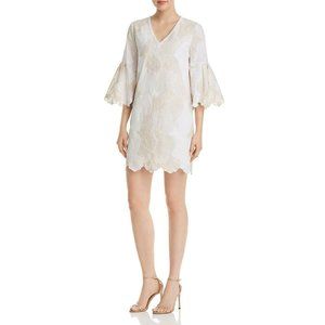 CUTE WHITE/BEIGE EMBROIDERED BELL SLEEVE DRESS SIZE 2X